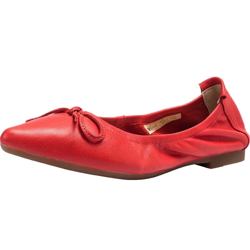 Sheepskin Point Toe Ballet Flats For Women Yellow/Deep Green/Coffee/Red/Pink/Grey/Red Brown/Green/Deep Apricot/