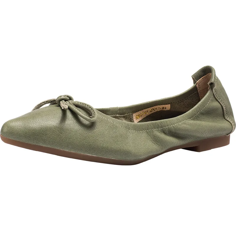 Sheepskin Point Toe Ballet Flats For Women Yellow/Deep Green/Coffee/Red/Pink/Grey/Red Brown/Green/Deep Apricot/