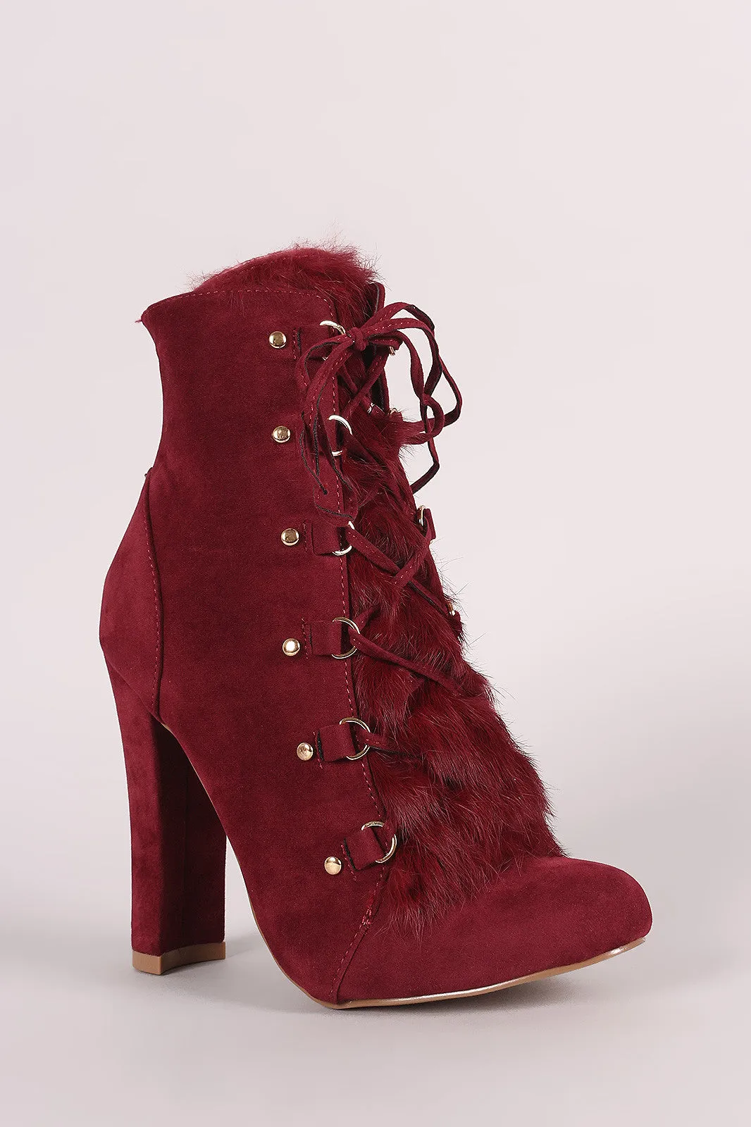 Shoe Republic LA Fur Lace Up Chunky Heeled Booties