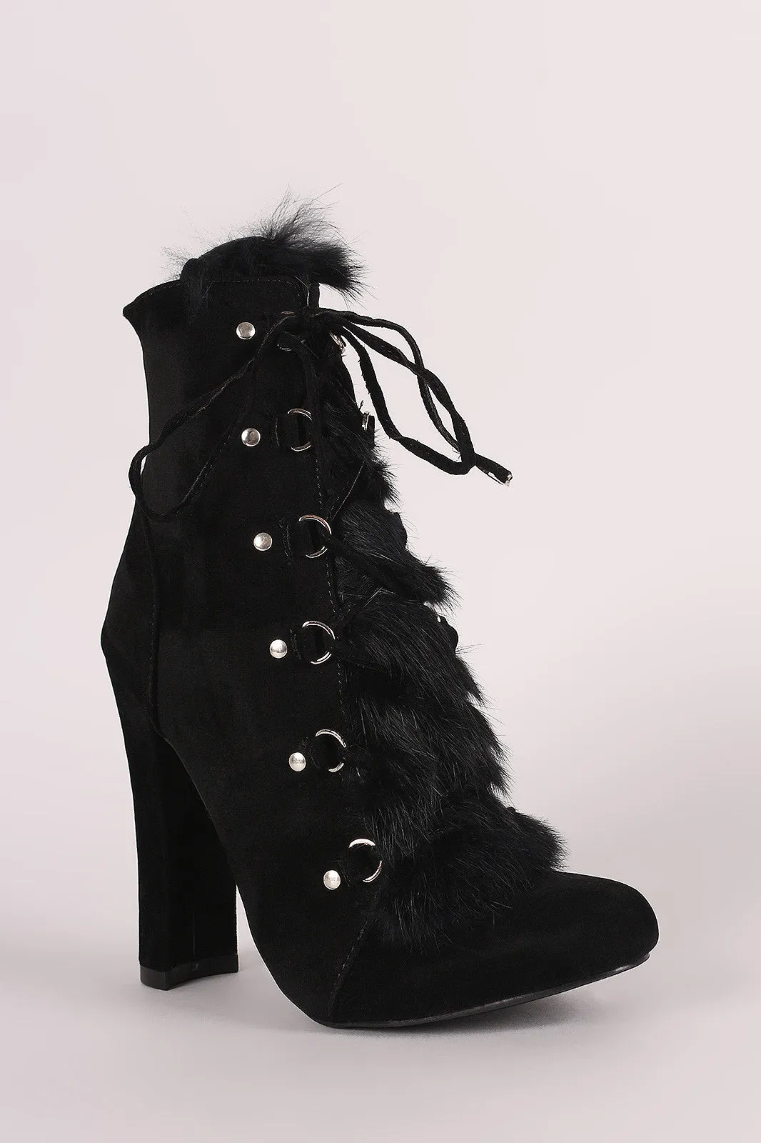 Shoe Republic LA Fur Lace Up Chunky Heeled Booties