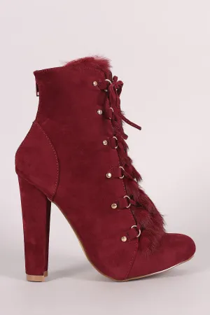 Shoe Republic LA Fur Lace Up Chunky Heeled Booties