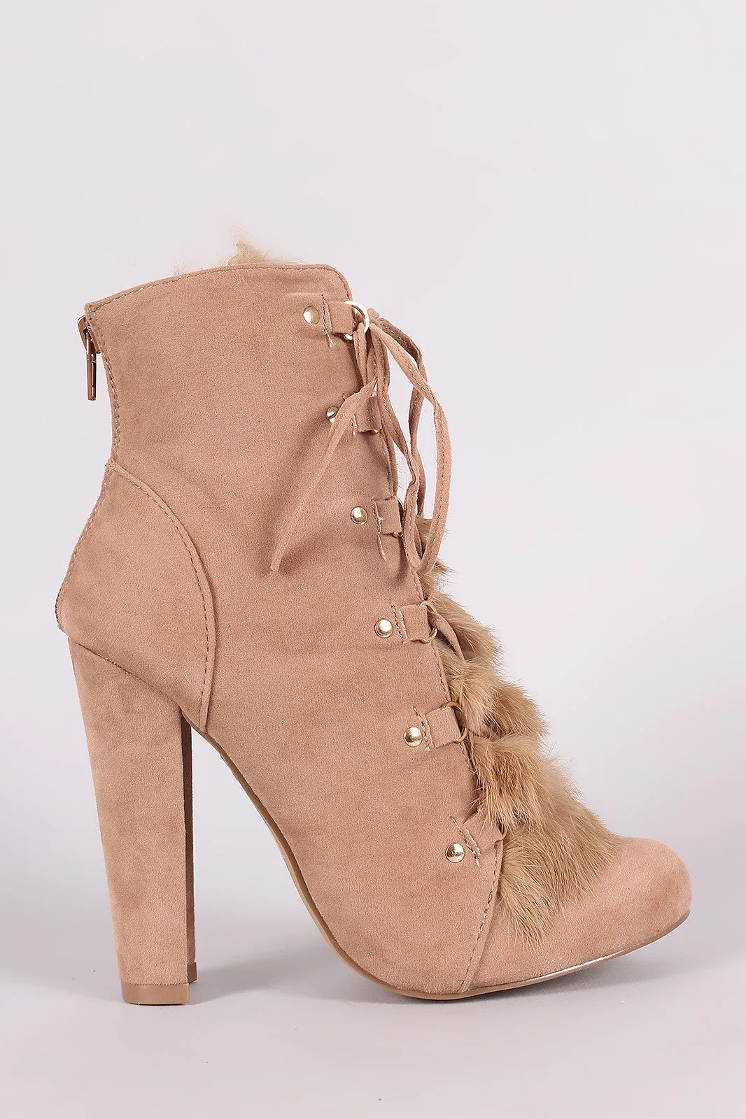 Shoe Republic LA Fur Lace Up Chunky Heeled Booties