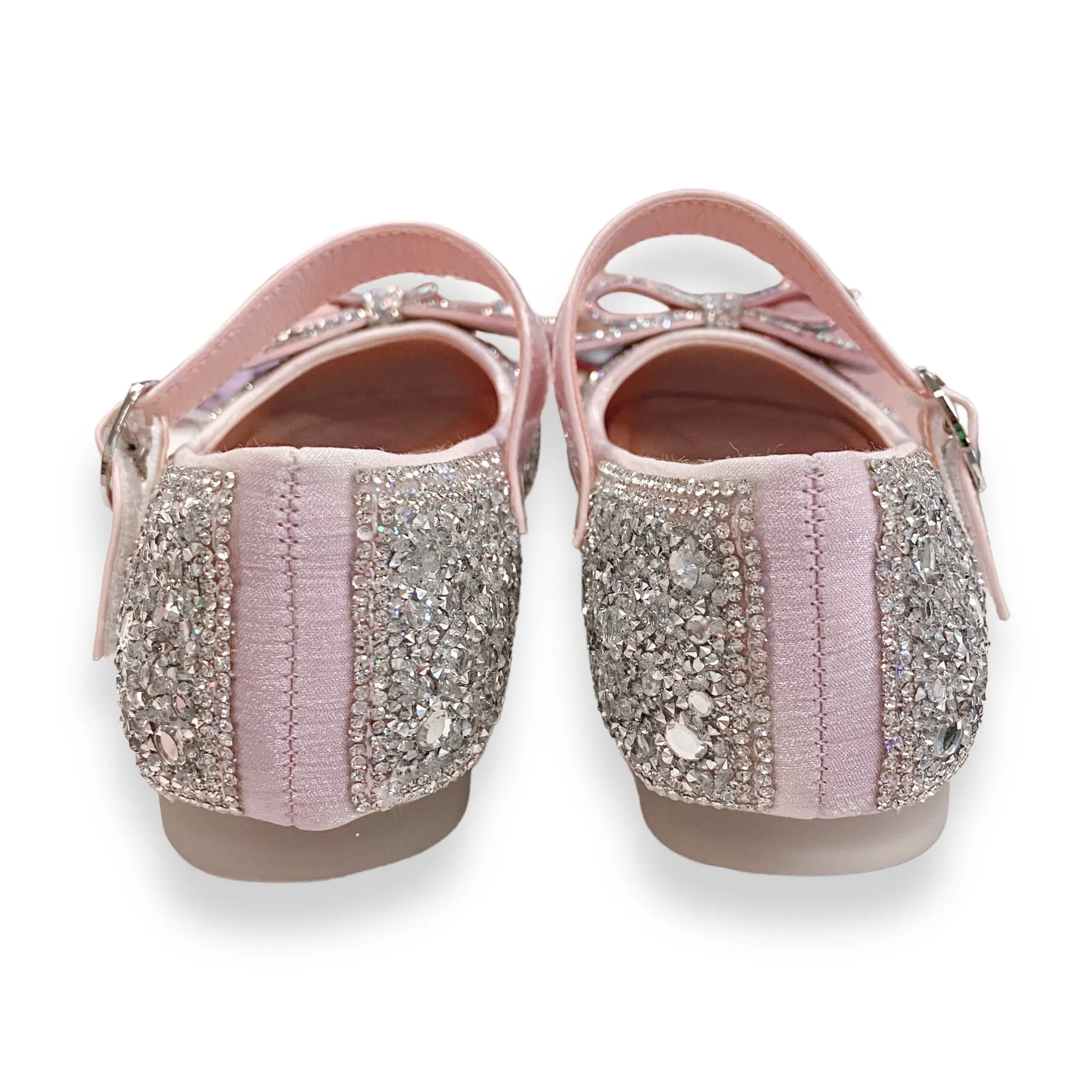 Silver Embellished Bowtie Flat Shoes in Pink