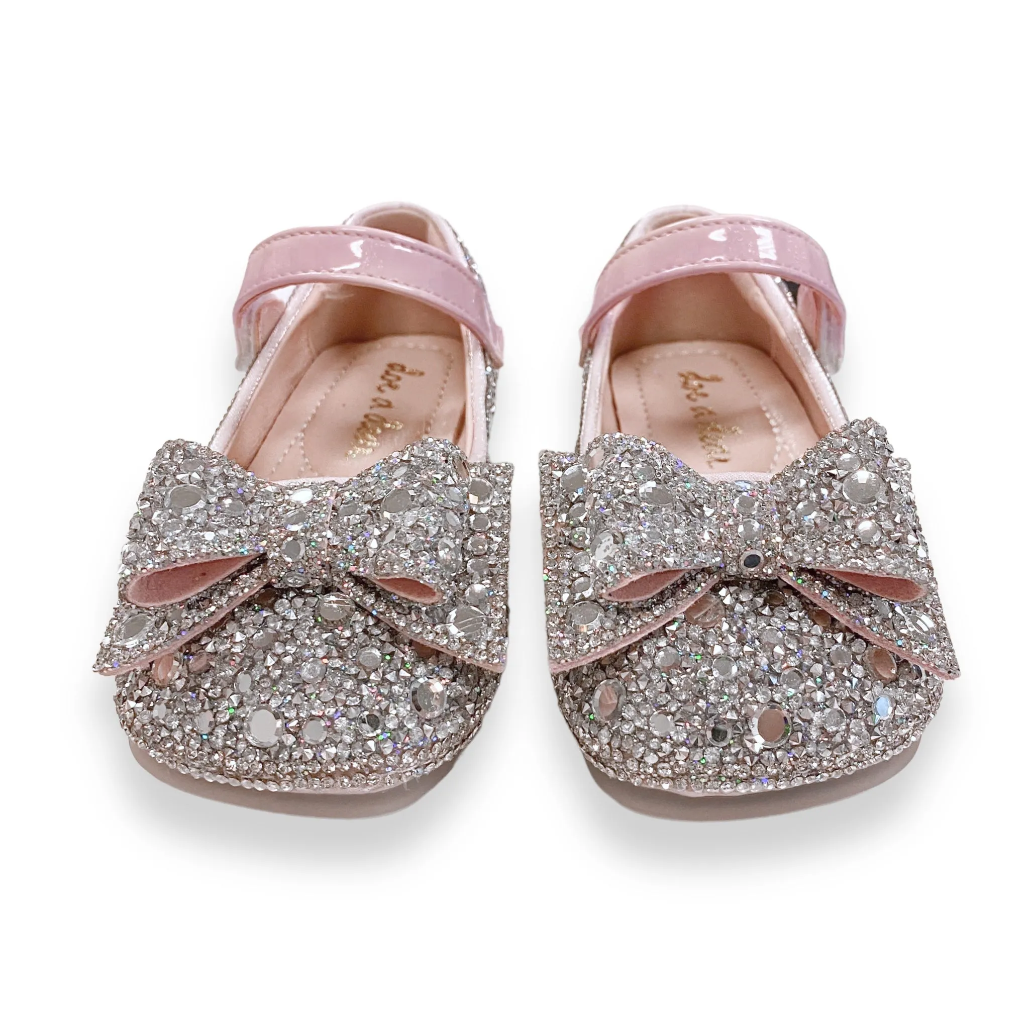 Silver Embellished Bowtie Flat Shoes in Pink