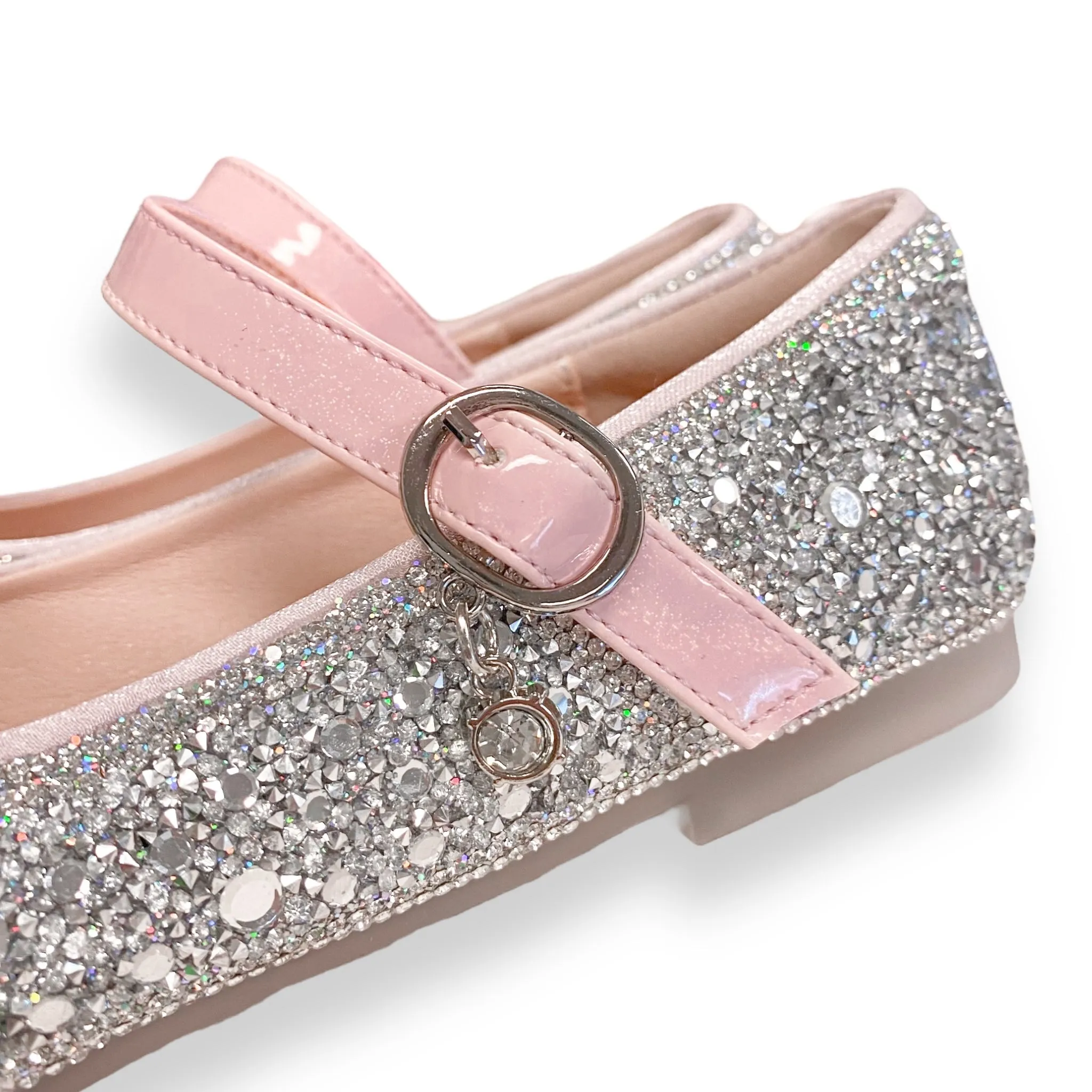 Silver Embellished Bowtie Flat Shoes in Pink