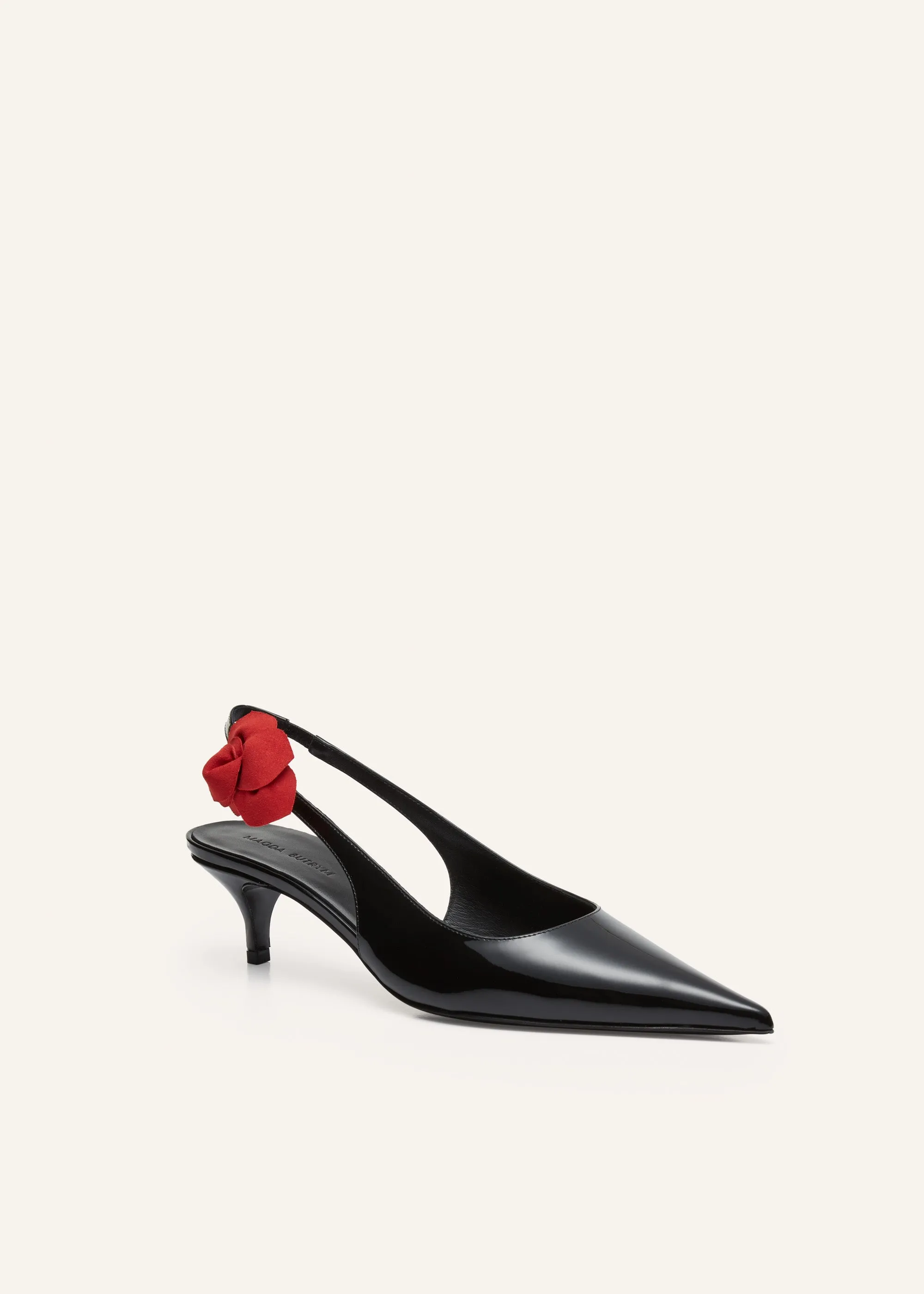 Slingback rose kitten heels in black leather