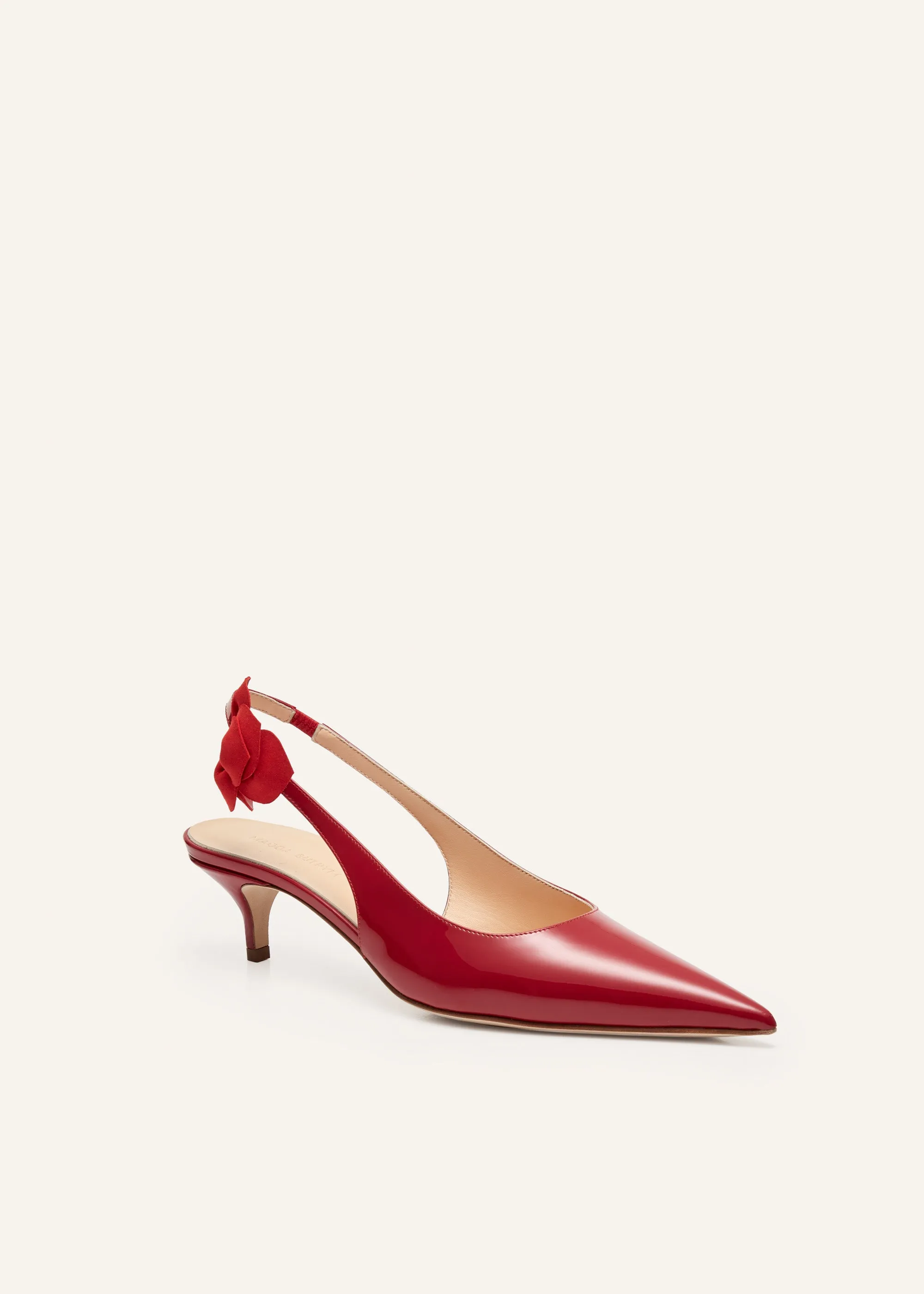 Slingback rose kitten heels in red leather