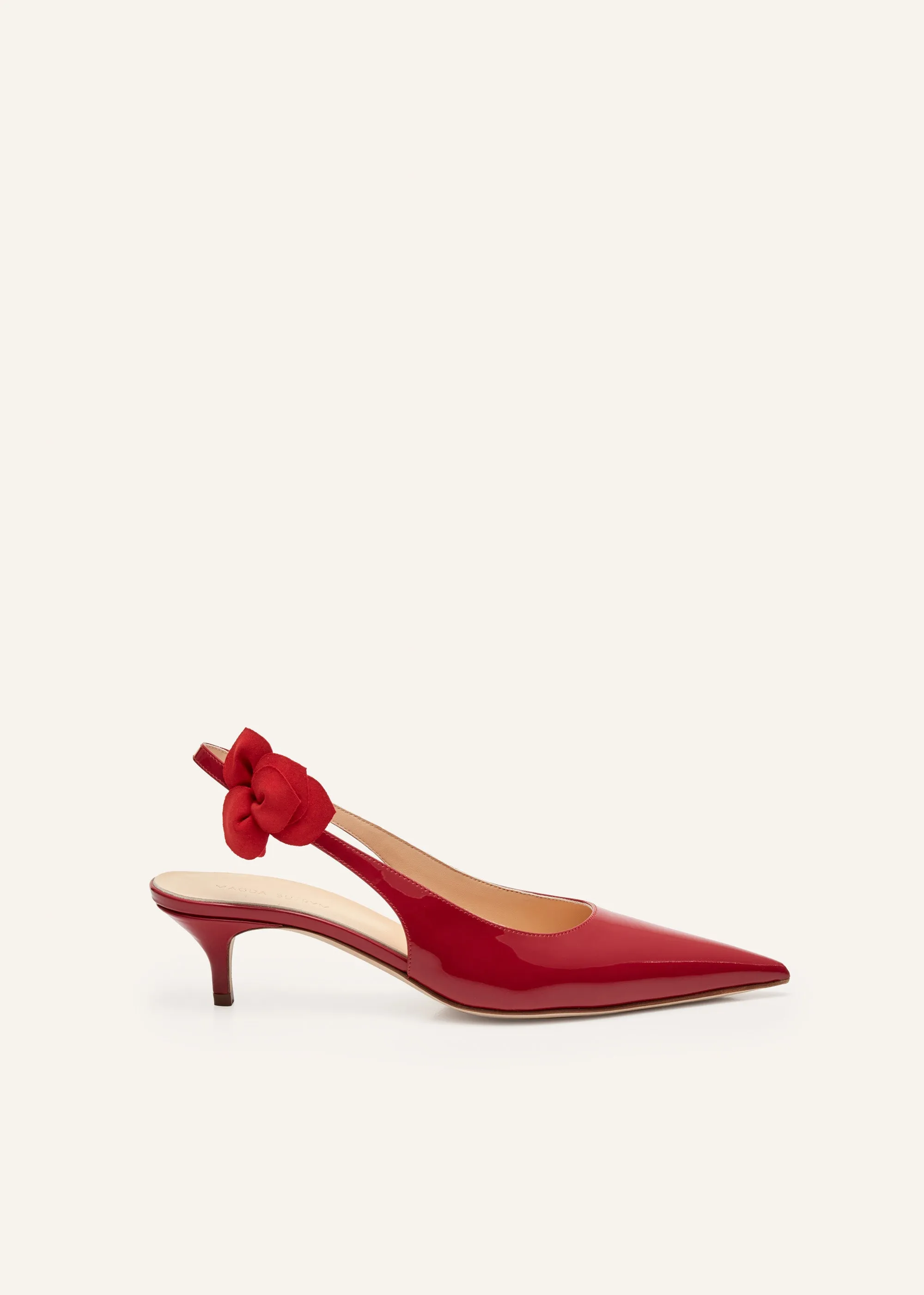 Slingback rose kitten heels in red leather