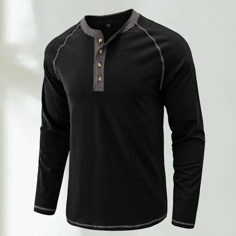 Soft Cotton Fabric Henley Collar T-Shirt