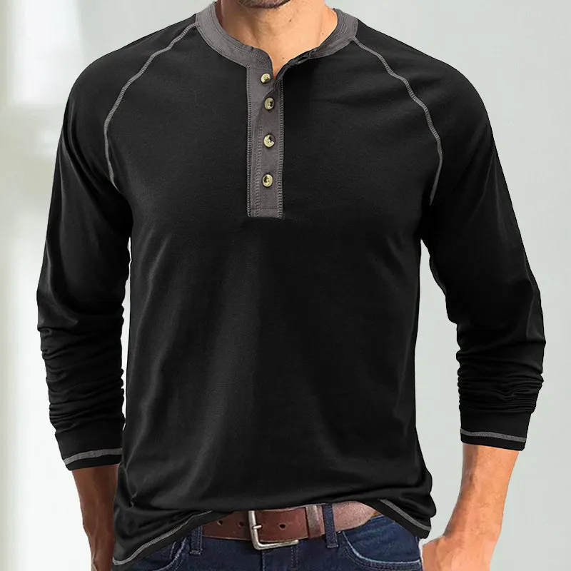 Soft Cotton Fabric Henley Collar T-Shirt