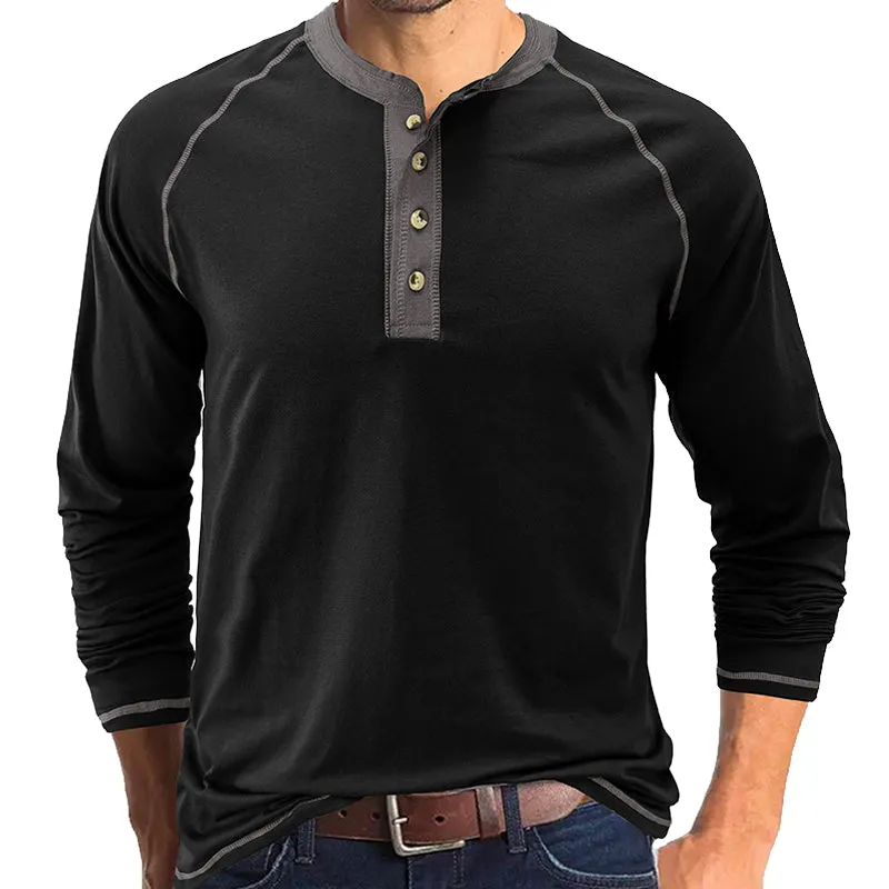 Soft Cotton Fabric Henley Collar T-Shirt