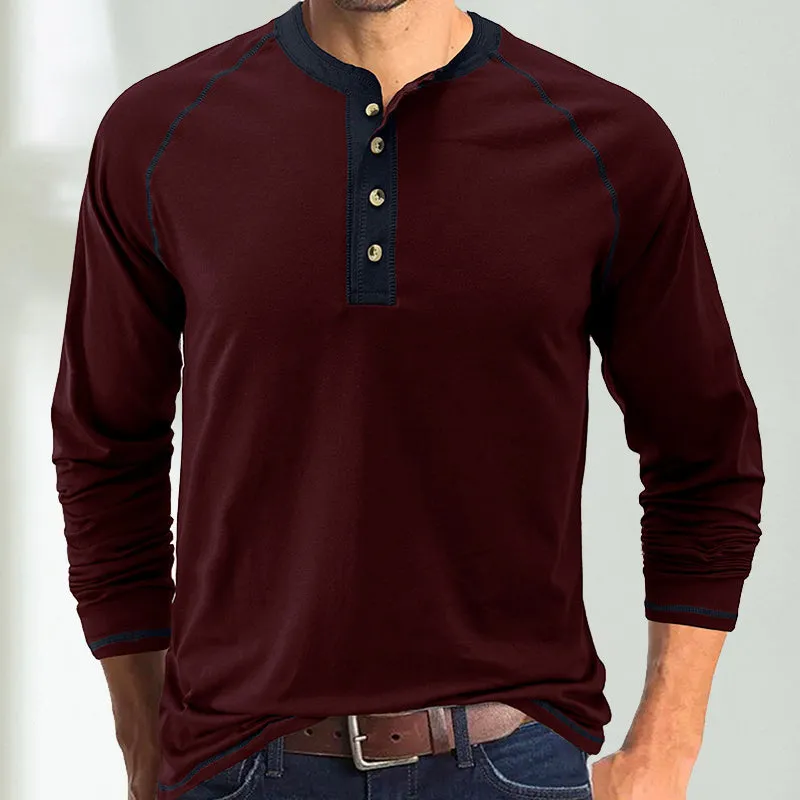 Soft Cotton Fabric Henley Collar T-Shirt