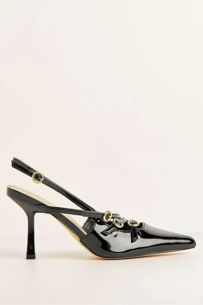 Sonora 3 Buckle Detail Slingback Heeled Court Shoes in Black