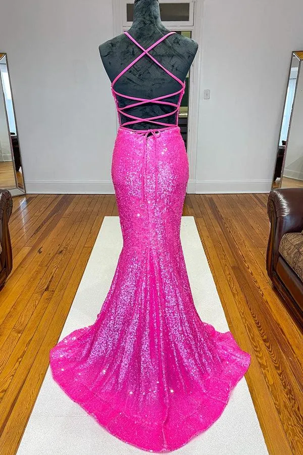 Sparkle Orange Sequin Mermaid Long Prom Formal Dress PSK283