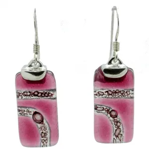 Strawberry Highway Glass Rectangle Earrings with Sterling Silver