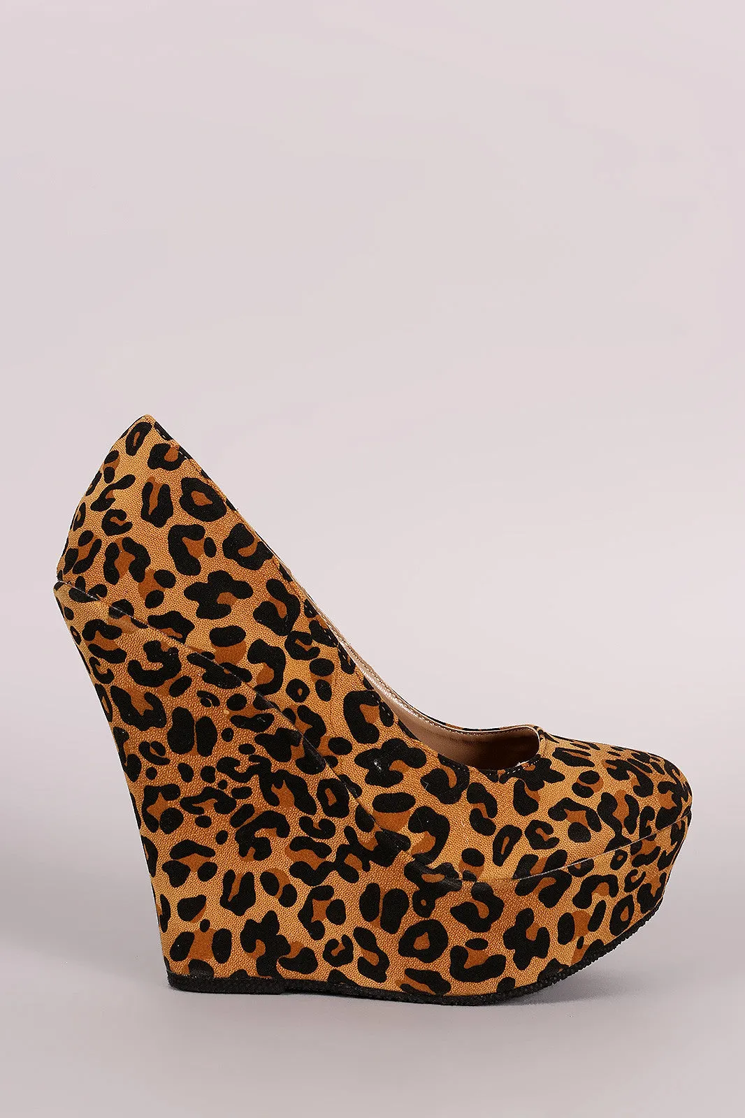 Suede Leopard Round Toe Platform Wedge