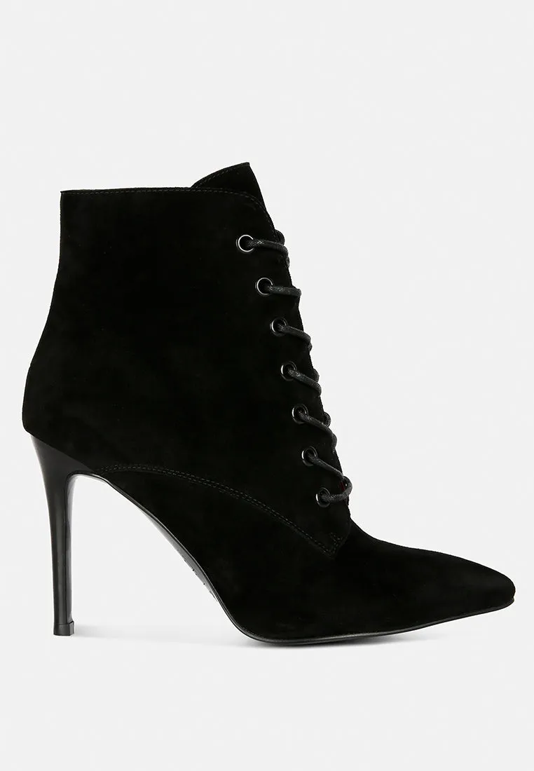 SULFUR Black Suede Leather Stiletto Ankle Boot