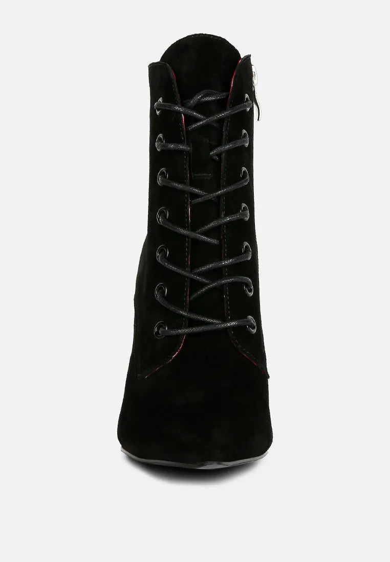 SULFUR Black Suede Leather Stiletto Ankle Boot