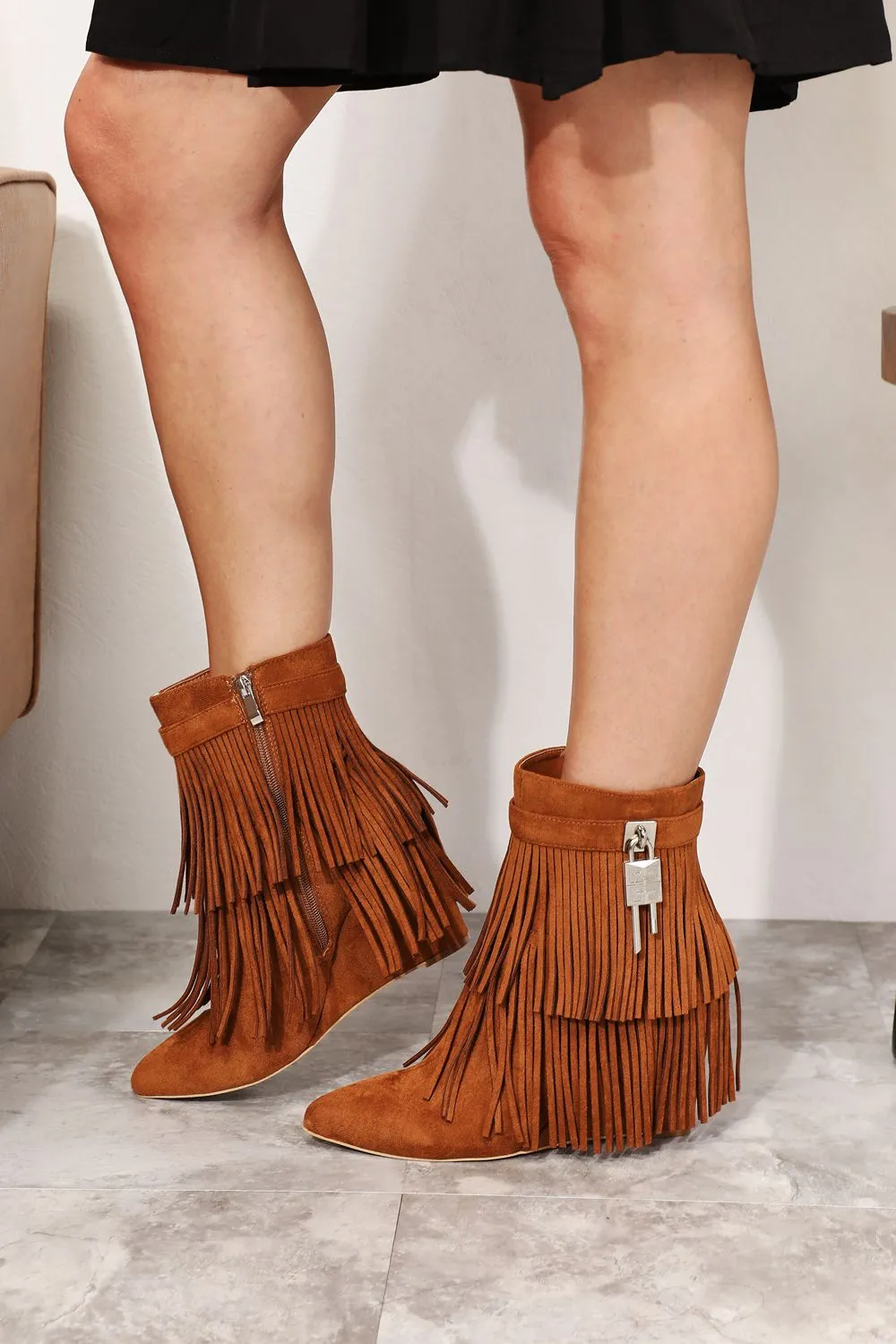 Tassel Booties Boho Fashion Wedge Heel Ankle Boot Women's Shoes