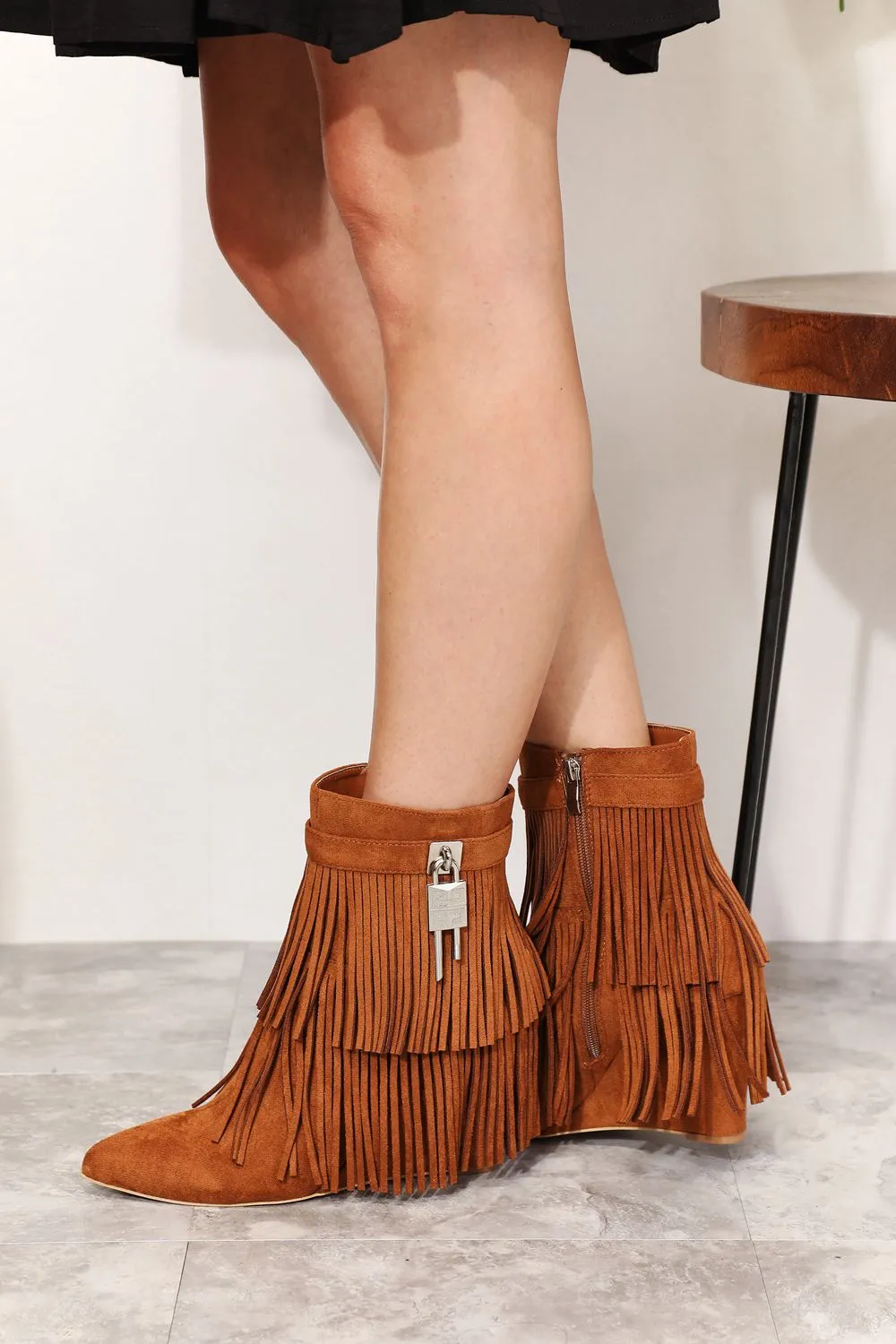 Tassel Booties Boho Fashion Wedge Heel Ankle Boot Women's Shoes