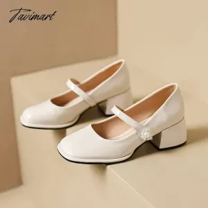 Tavimart Women's Chunky Block Pumps Slip On Low Heel Closed Round Toe Dress Classic Mid Square Shoes Wedding Party Office Lady Shoes