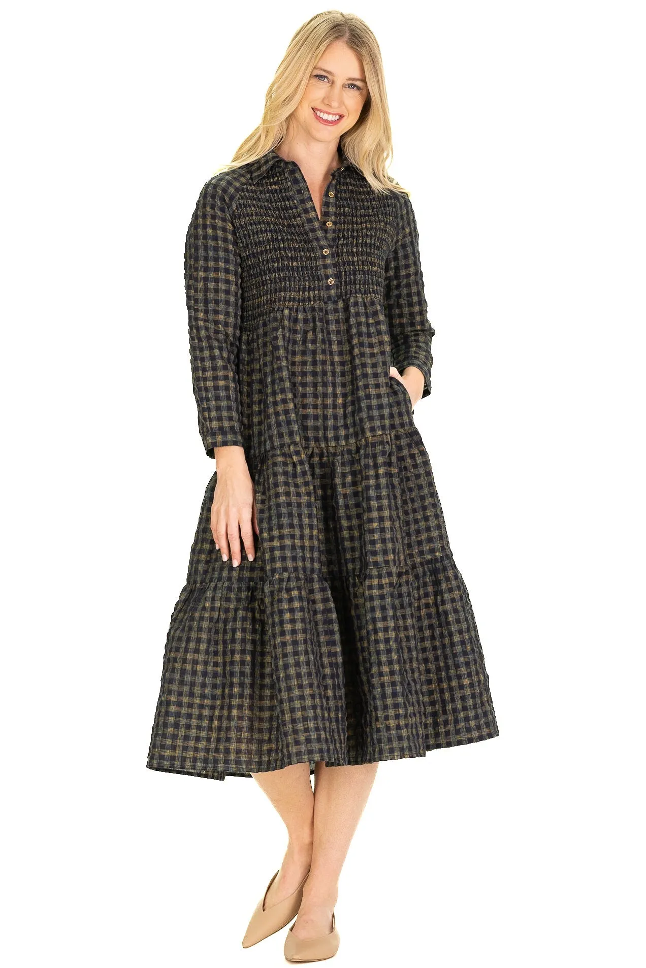 The Stephanie Dress in Navy Plaid