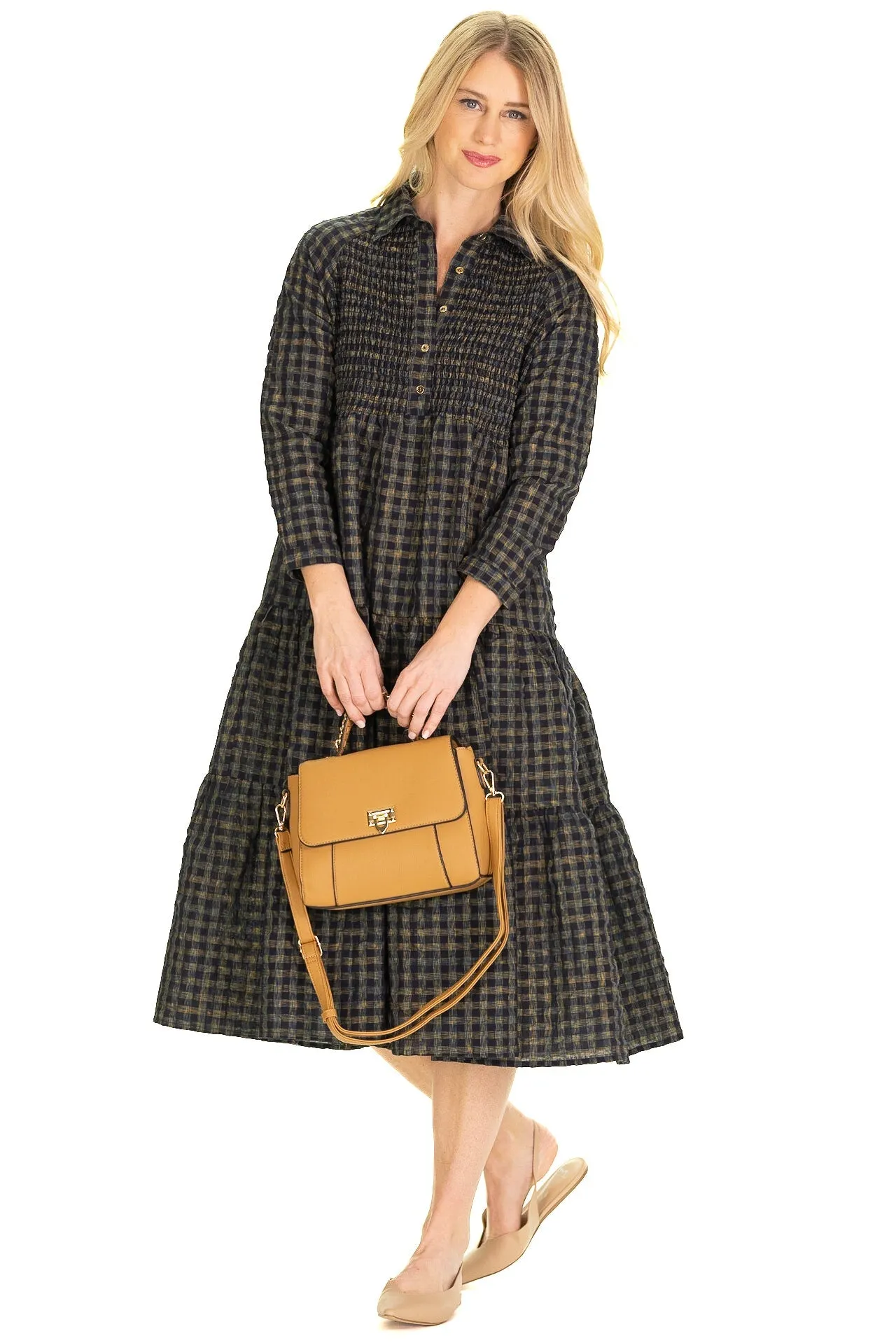 The Stephanie Dress in Navy Plaid