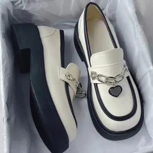 Toleet 2023 Lolita Shoes NEW Chain Heart Loafers Women Platform Shoes Cute Japanese JK Uniform Leather Shoes Students Mary Janes Shoes