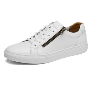 Top Layer Cowhide Low Cut White British Style Side Zipper Casual Shoes