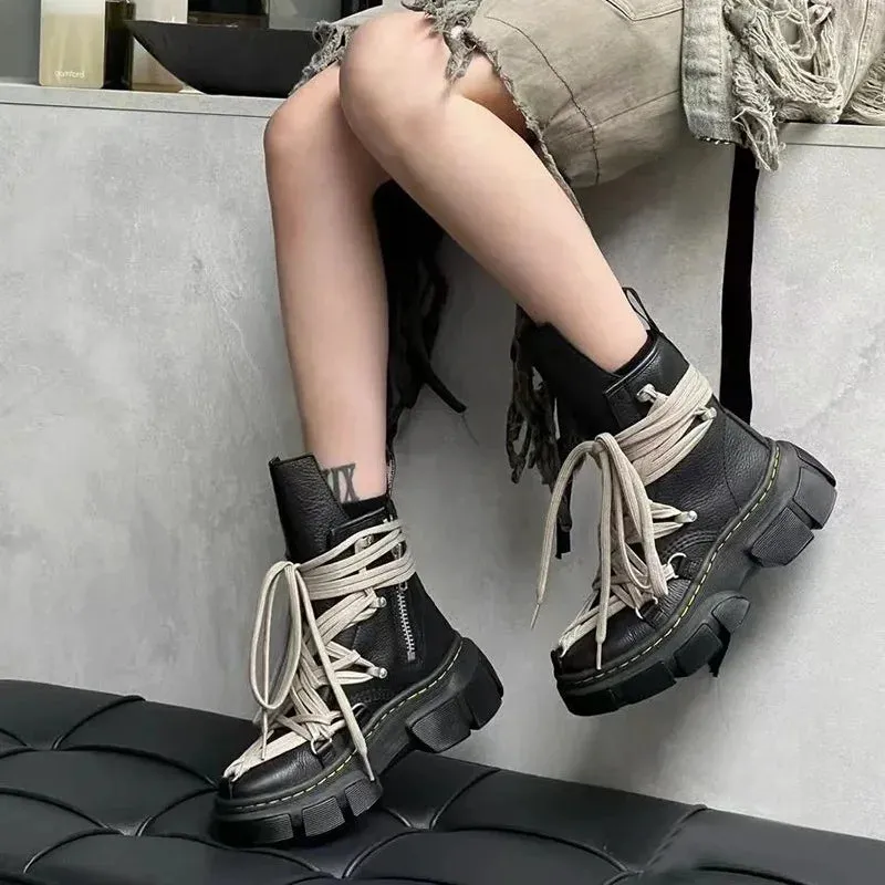 Uniwim 2024 New Desert Punk Style Women Shoes British Style Many Lace-up Casual Boots Wasteland Style Thick Bottom Street Shot Knight