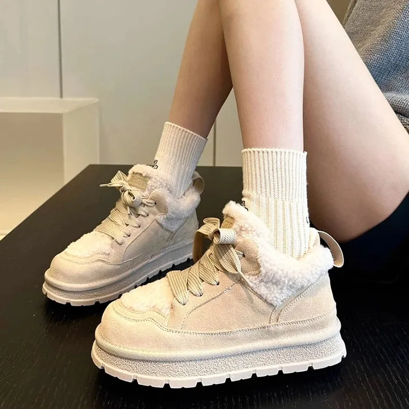 Uniwim 2024 Winter New Women's Keep Warm Cotton Shoes Fashion Platform Lace Up Low Top Sneakers Women Casual Plus Velvet Snow Boots