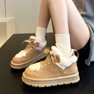 Uniwim 2024 Winter New Women's Keep Warm Cotton Shoes Fashion Platform Lace Up Low Top Sneakers Women Casual Plus Velvet Snow Boots