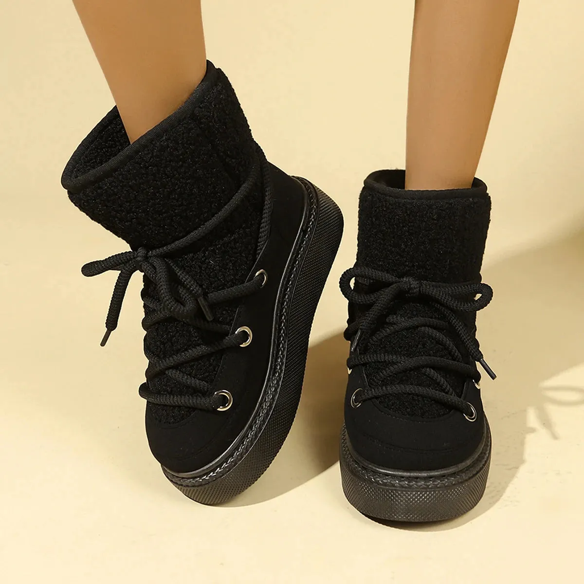 Uniwim Cold-proof and Warm Winter Ladies Shoes 2024 New Lace Up Design Women’s Platform Boots Waterproof Anti-slip Fashion Short Boots