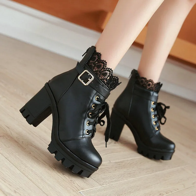 Uniwim Lace Flower Heels Boots SE10711