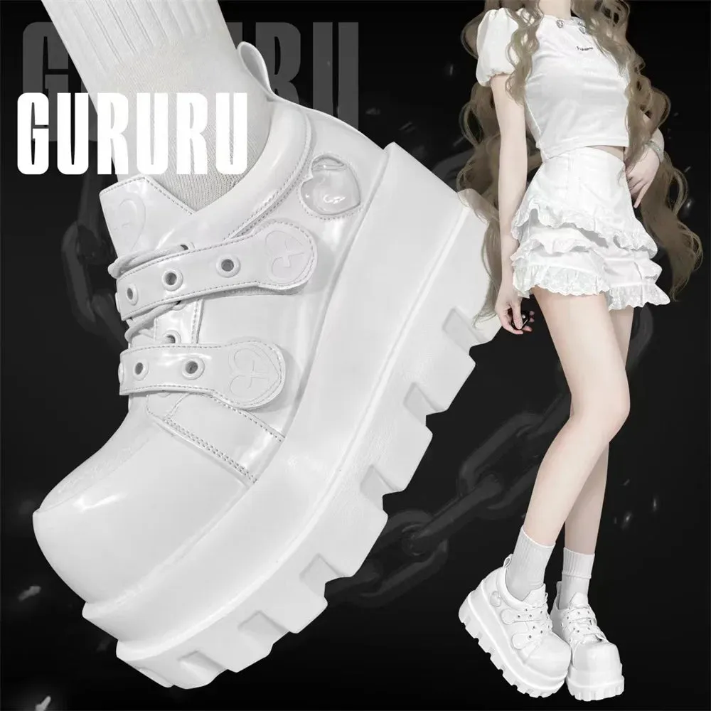 Uniwim Original Punk Love Cross Y2K Thick Sole Shoes Japanese Sweet Lolita Girl PU Single Shoe