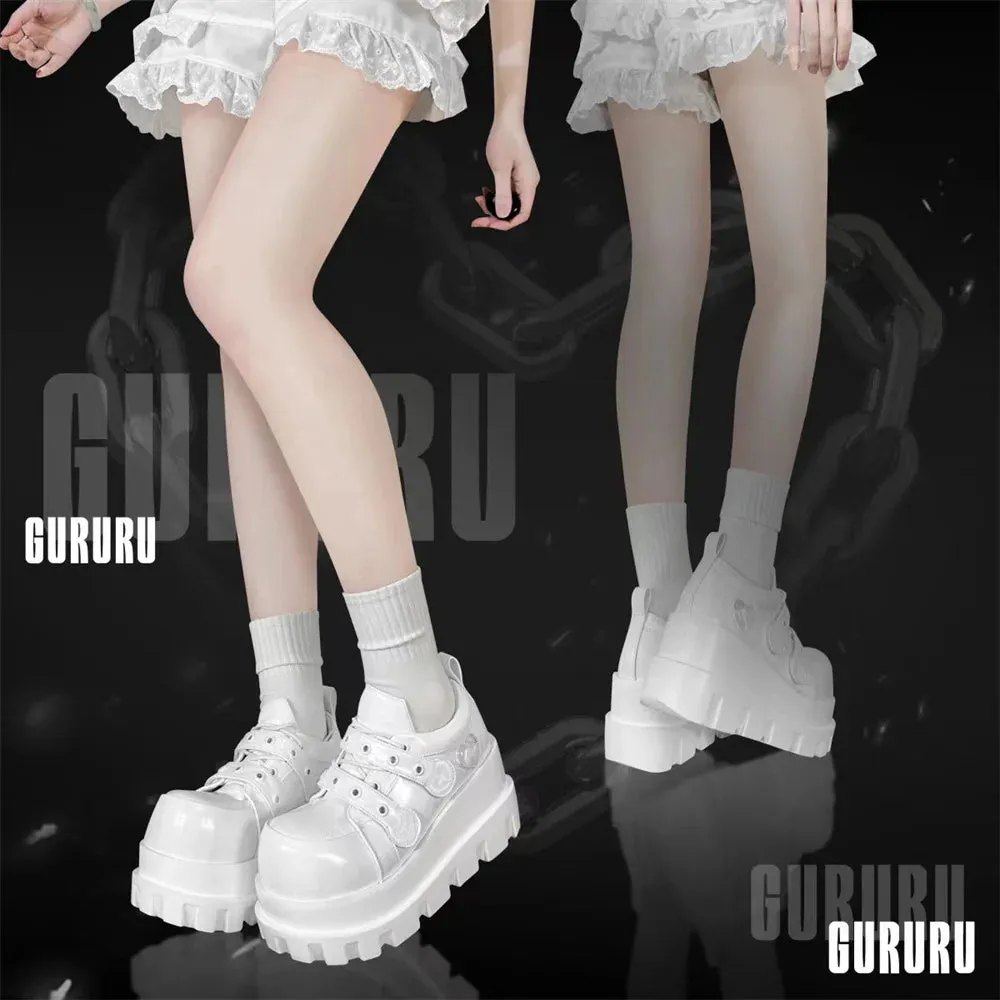 Uniwim Original Punk Love Cross Y2K Thick Sole Shoes Japanese Sweet Lolita Girl PU Single Shoe