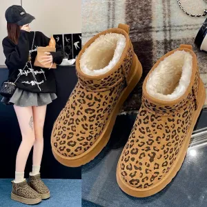 Uniwim Women Leopard Print Shoes 2024 Winter New Comfortable Warm Women's Snow Boots Non-slip Wear-resistant Fashion Plush Short Boots