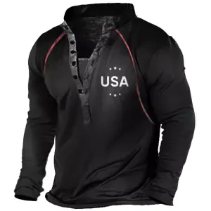 USA Print Men's Outdoor Henley Long Sleeve T-Shirt