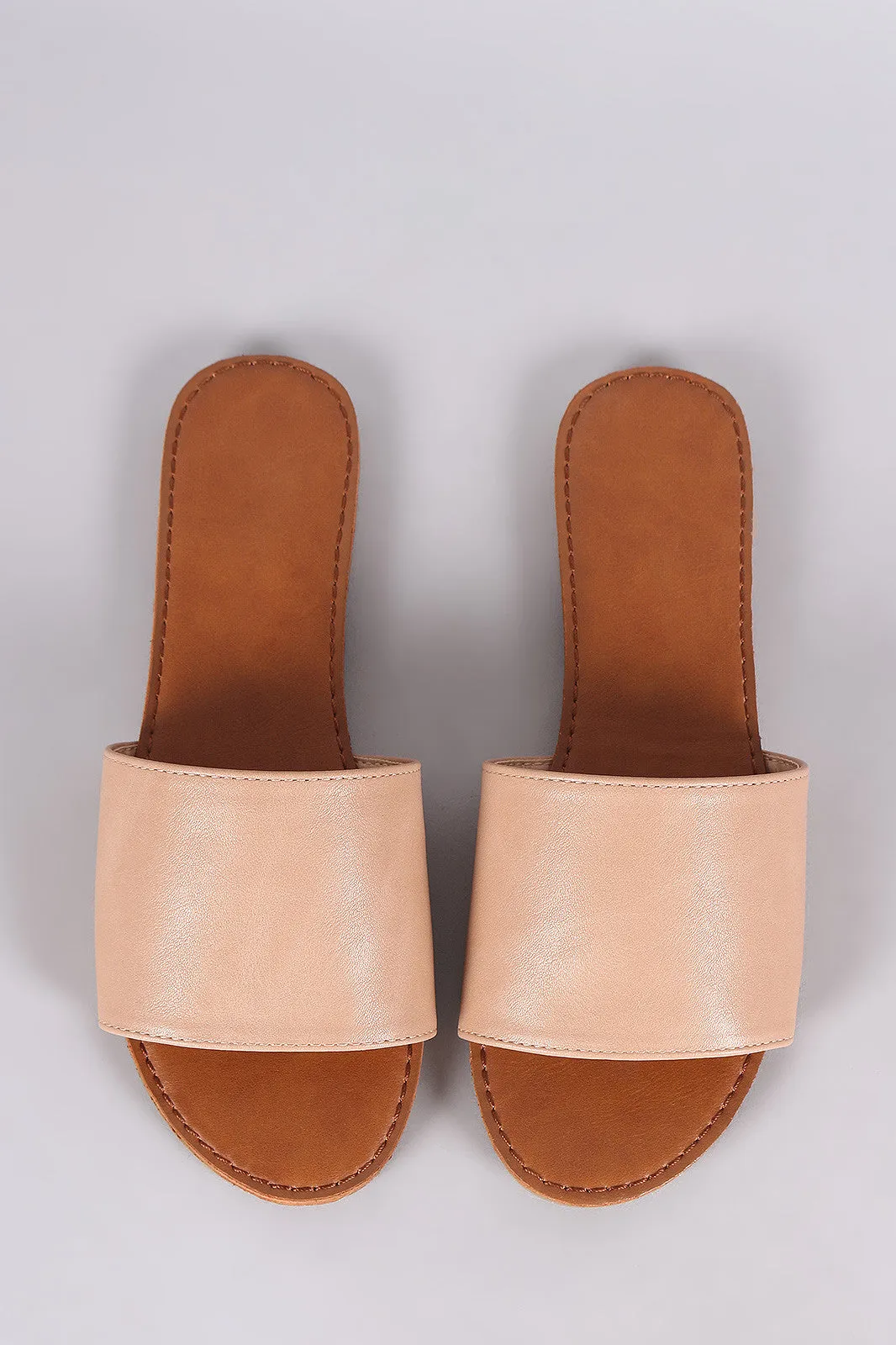 Vegan Leather Single Wide Band Slip-On Sandal