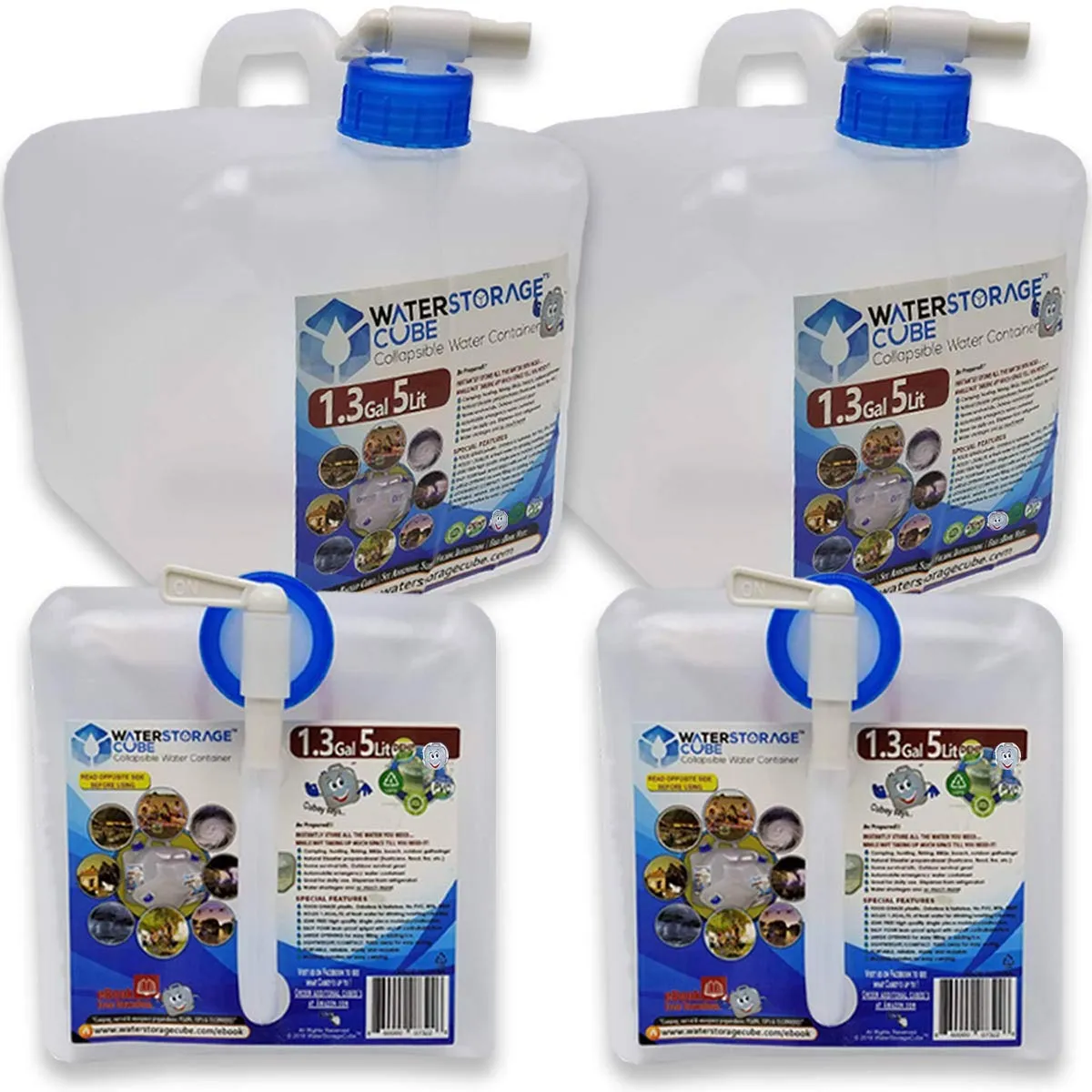 WaterStorageCube - Water Container with Spigot 1.3 Gallon - 2 Pack