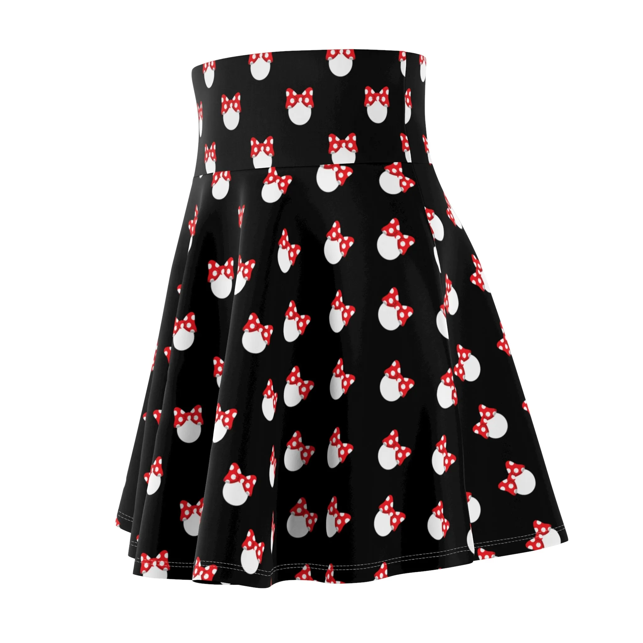 White Polka Dot Red Bow Women's Skater Skirt