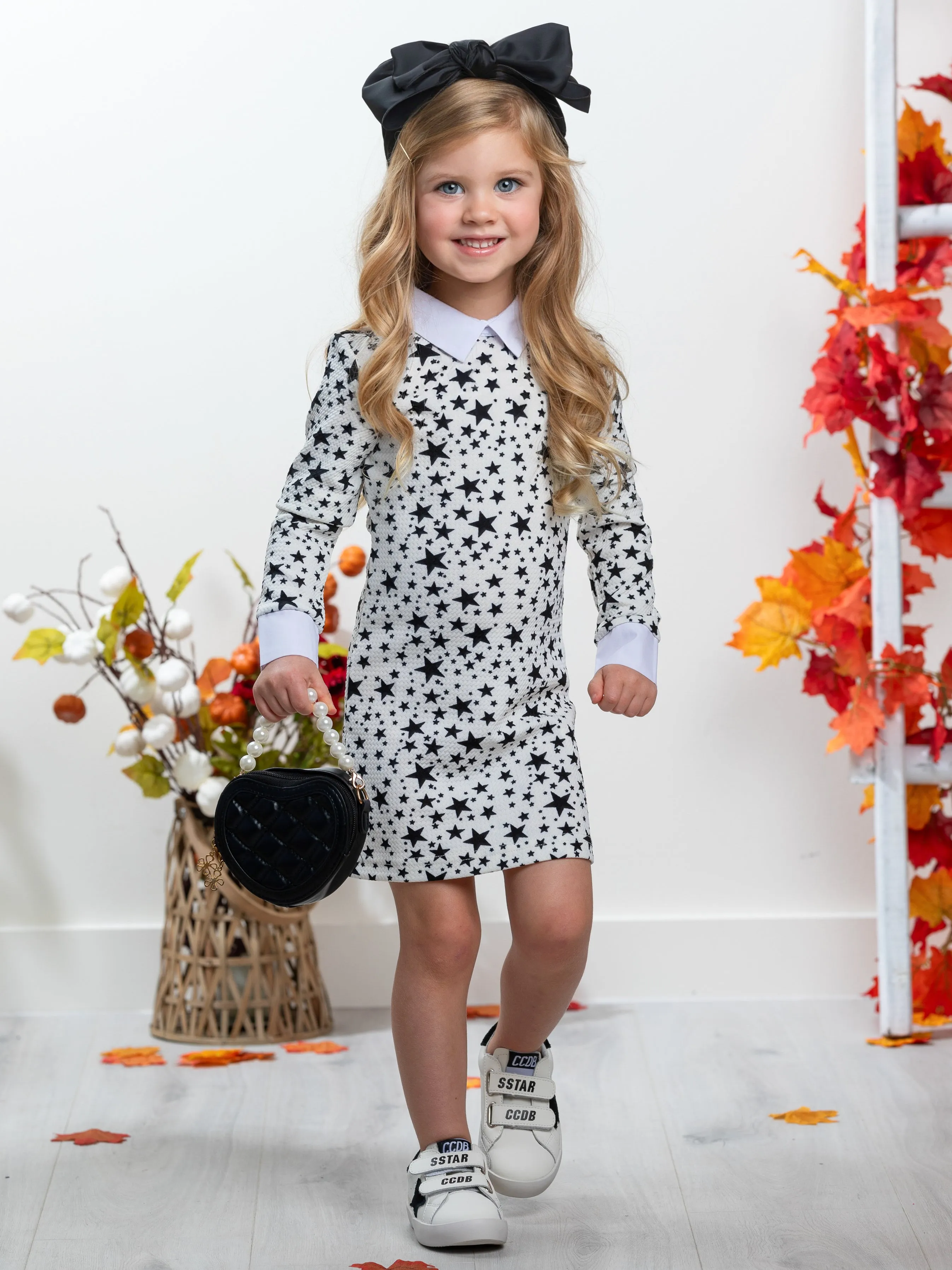 White Stellar Star Collared Dress by Kids Couture