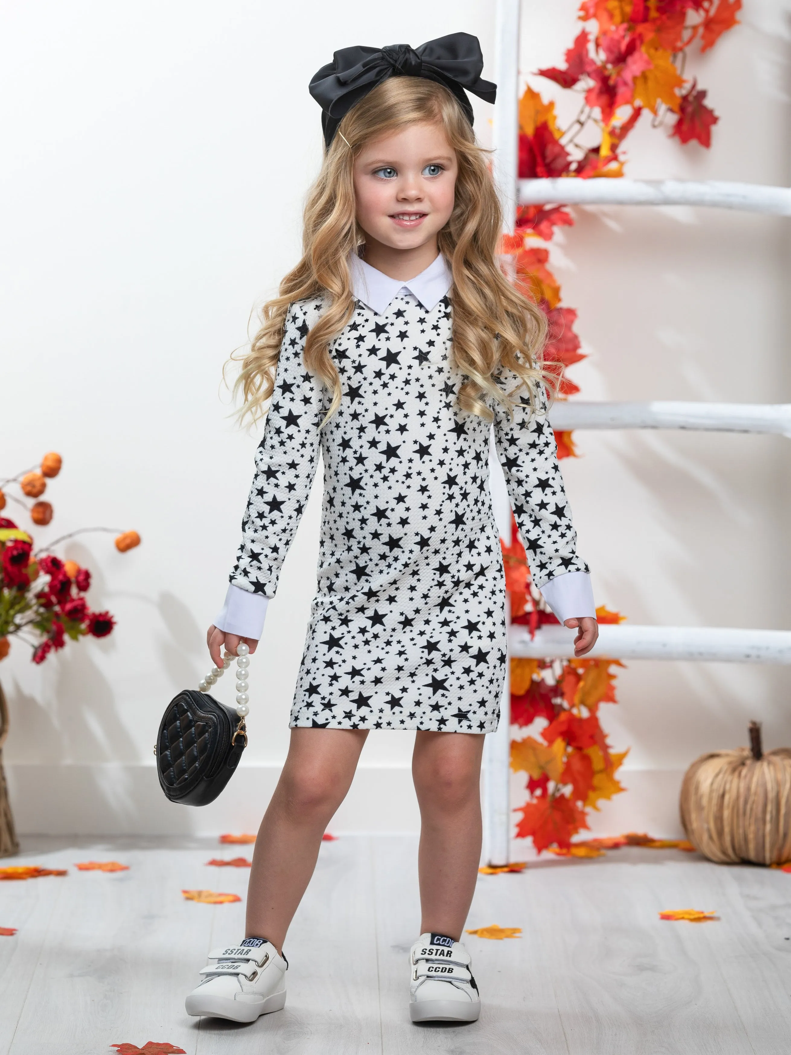 White Stellar Star Collared Dress by Kids Couture