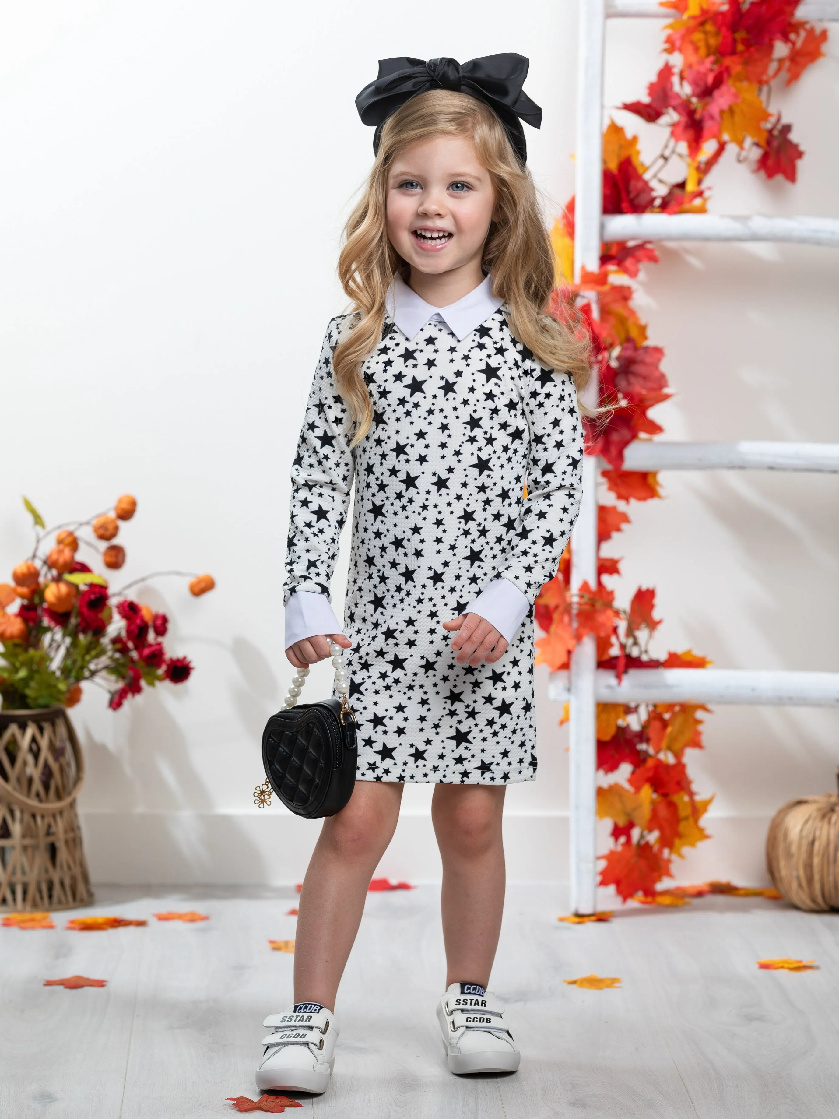 White Stellar Star Collared Dress by Kids Couture