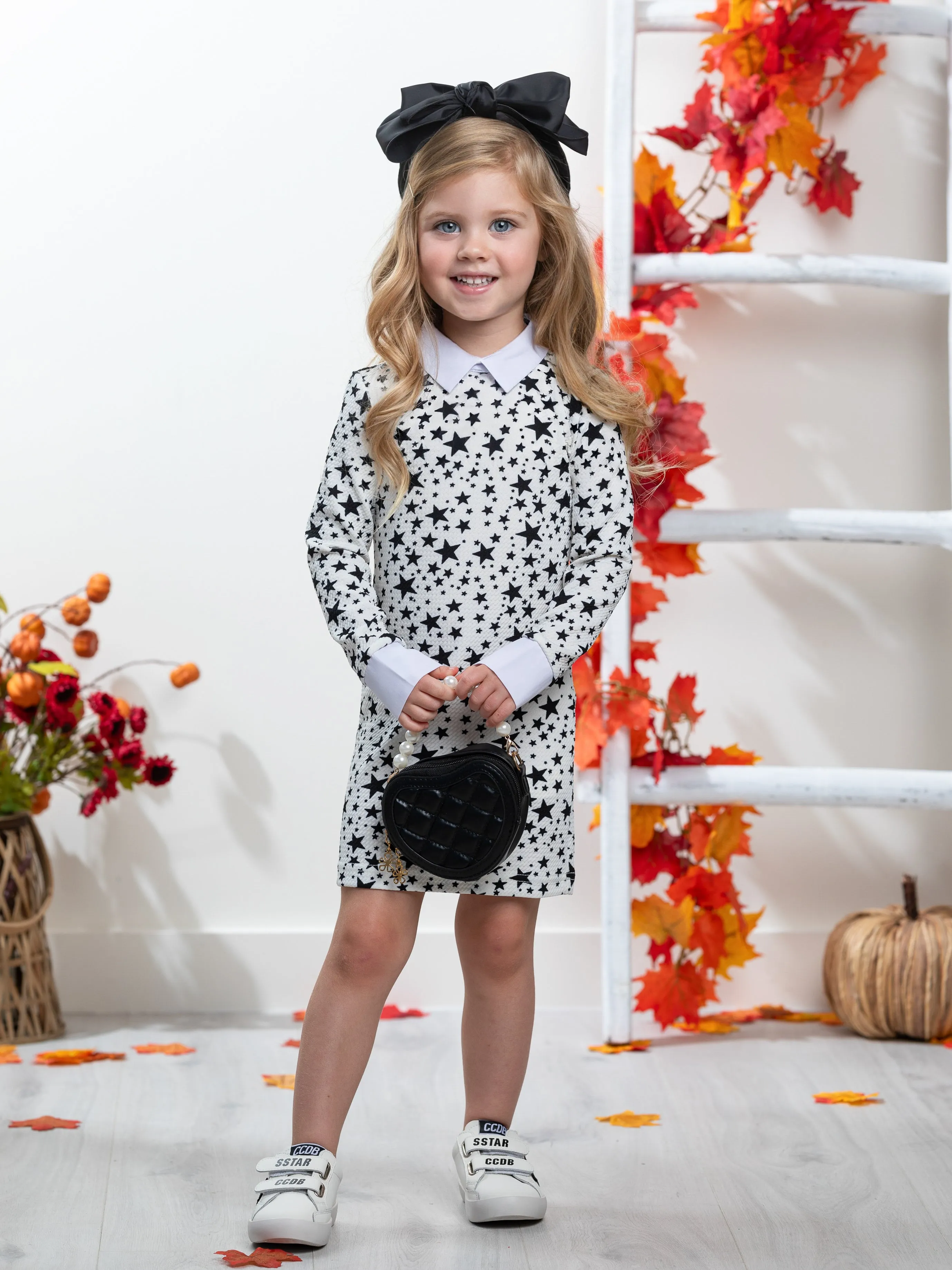 White Stellar Star Collared Dress by Kids Couture