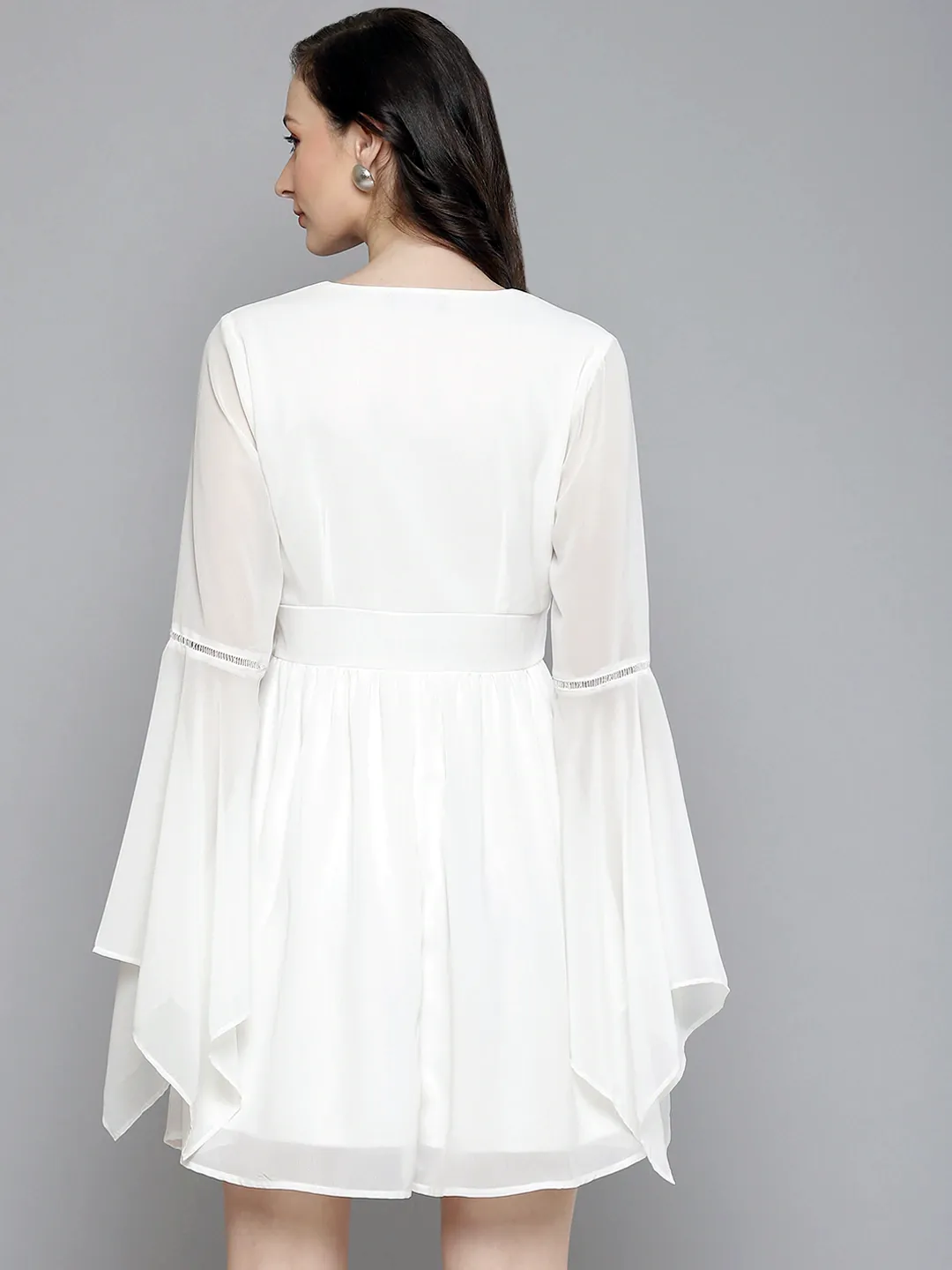 Women White Boho Sleeve Skater Dress