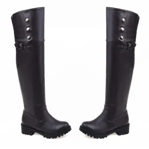 Women's Buckle Middle Heel Knee High Boots