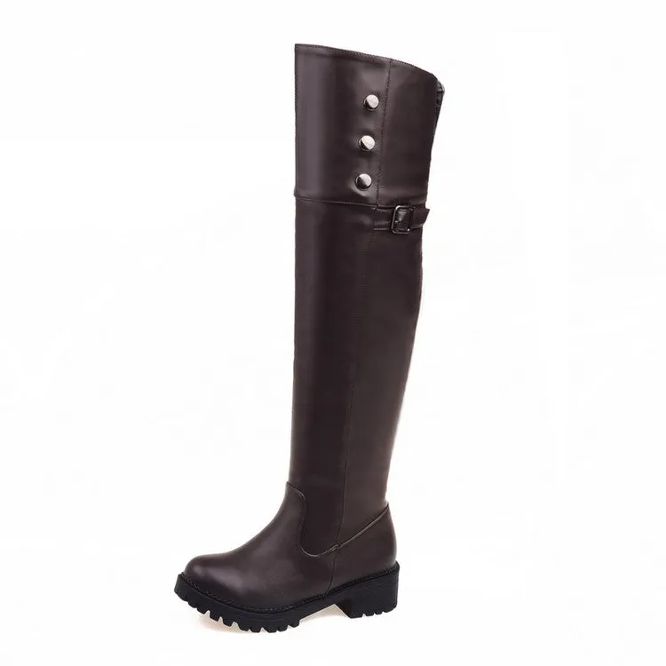 Women's Buckle Middle Heel Knee High Boots