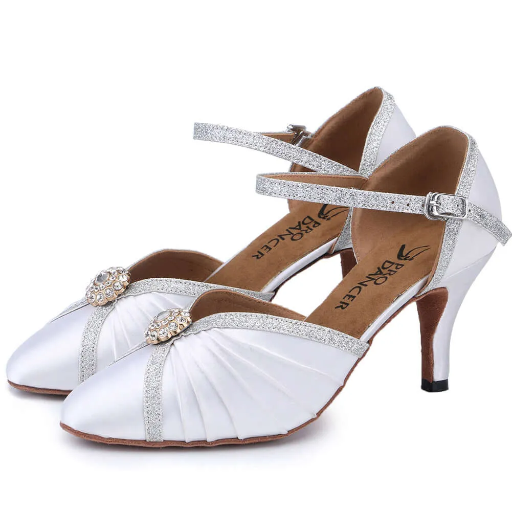 Women's Pumps Ballroom Dance Shoes Suede Sole Closed-toe Party Wedding Footwears White