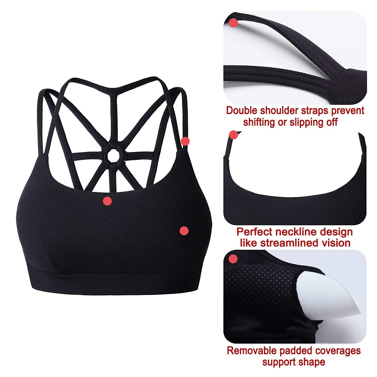 YIANNA Women's Padded Sports Bra Support Corss Back Wirefree Workout Gym Running Yoga Bras